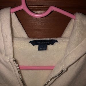White fuzzy Tommy Hilfiger hoodie